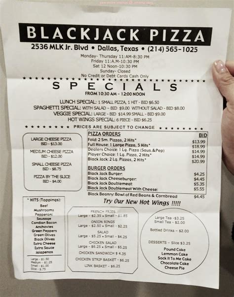 Blackjack Pizza Grand Junction Menu