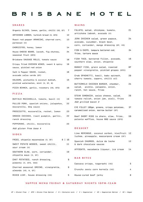 Brisbane Casino Cozinha Menu