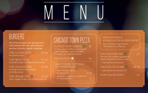 Genting Casino Southend Menu